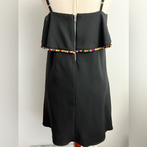 Loveriche Pompom Trim Ruffled Top Dress Swimsuit Coverup Women Sz S Black Short - Picture 5 of 9